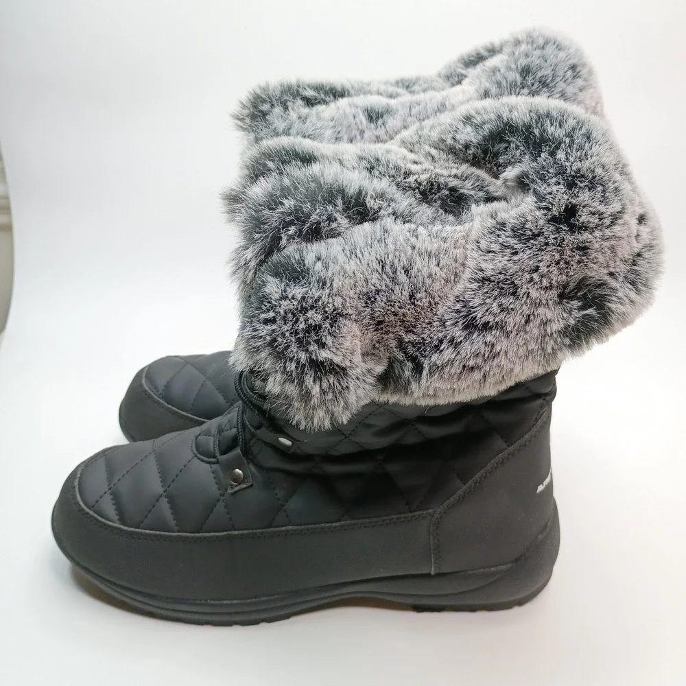 Arctic Shield Womens Black Quilted Faux Fur Winter Snow Boots ASW-B104-BLK Sz 9M
